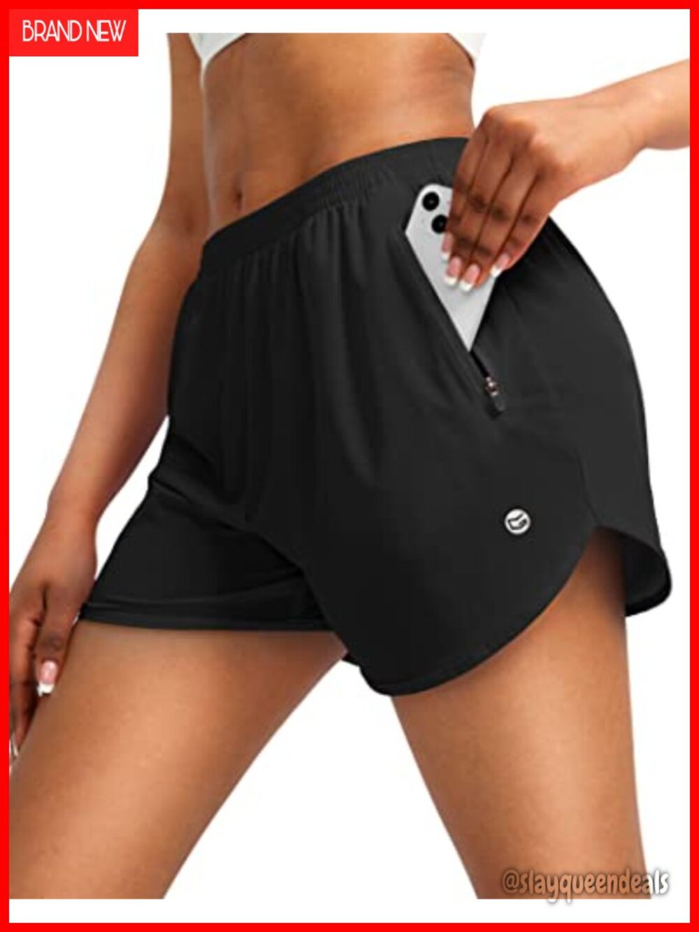 Women's 3" Running Shorts 2 Zipper Pockets Comfy Liner Split-Leg